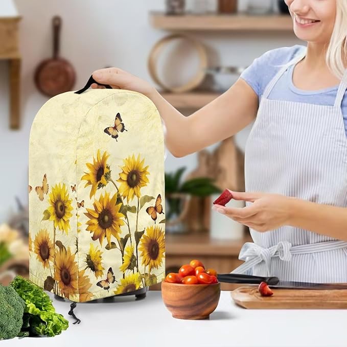 Butterfly Sunflower Blender Dust Cover with Drawstring Stand Mixer or Coffee Maker Cover Anti Fingerprint Polyester Appliance for Home Kitchen Decor