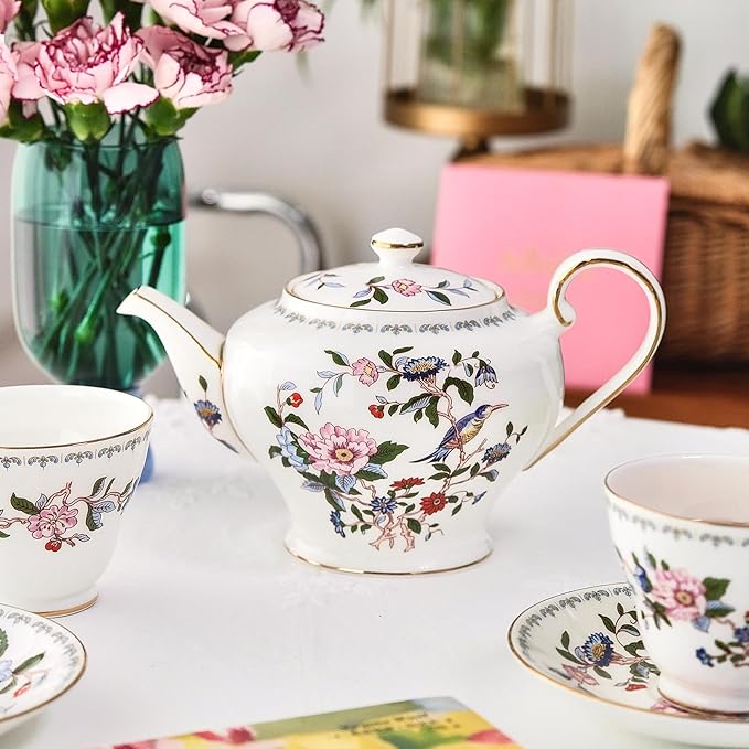 Aynsley Pembroke Bone China Teapot - 23.7oz (700ml), Oriental Bird & Foliage, Food Safe, Gift for Tea Lovers