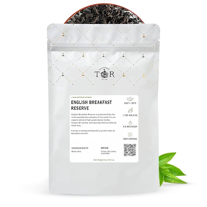 Tea Runners Organically Sourced English Breakfast Reserve Loose Leaf Black Tea | Premium Assam, Ceylon & Keemun Blend | Full-Bodied Rich Flavor with Caramel Notes | High-Caffeine Morning Tea - 5 oz
