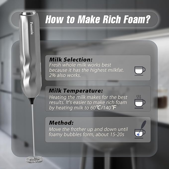 Handheld Milk Frother, Fast Powerful Drink Mixer Battery operated with Stainless Steel Whisk for Coffee (Silver with Stand)