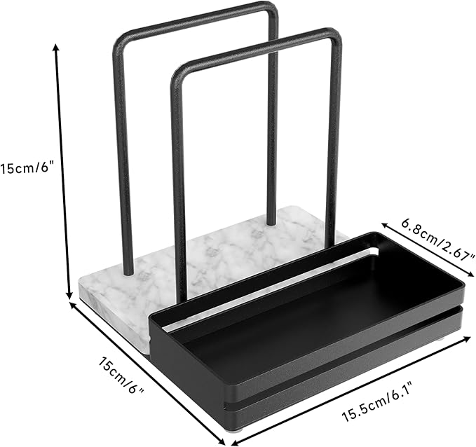 Napkin Holder, Marble Napkin Holder for Table with Salt and Pepper Shakers Caddy, Standing Paper Napkin Storage for Kitchen Dining Table Decor, Marble & Metal Base, Black