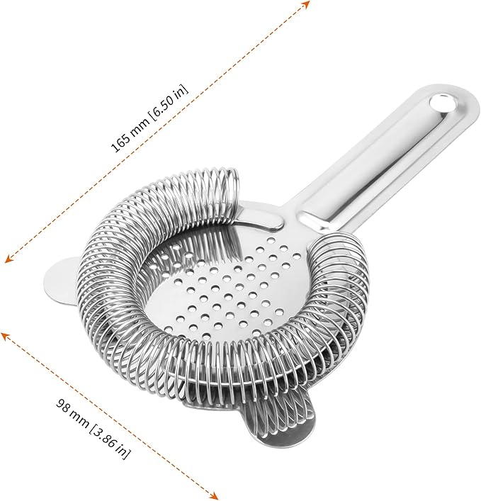 HOZEON 4 Pack 6.5 Inches Cocktail Strainer, Stainless Steel Bar Strainer Tool, 2 Prong Bartender Strainer for Bar Restaurant Home, Silver