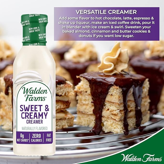 Walden Farms Sweet & Creamy Coffee Creamer – Zero Calorie, Sugar Free, Keto & Fat Free Non-Dairy Creamer for Coffee, Lattes & Iced Drinks – 12 oz Bottle