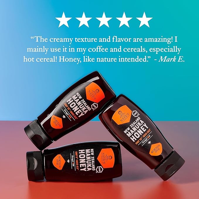 Nature Nate's | Raw Manuka Honey MGO 263+ | UMF 10+ Certified | 13.2 oz Squeeze Bottle