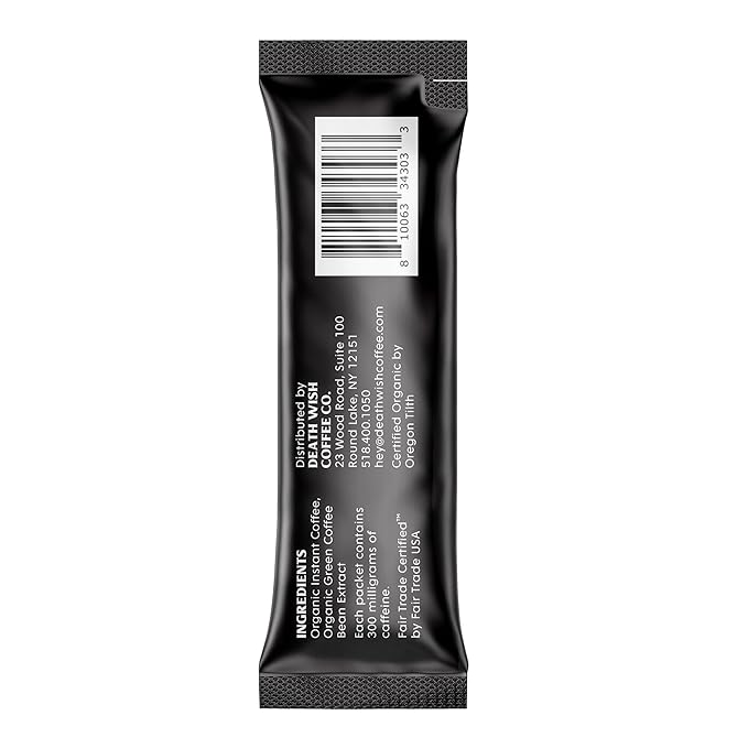 Death Wish Coffee Instant Dark Roast Coffee Packets, Bold & Intense Blend of Arabica & Robusta Beans, USDA Organic, 8 Count