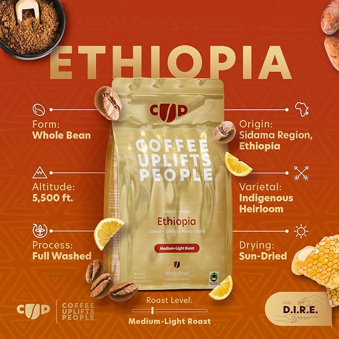 Coffee Uplifts People Ethiopia Whole Bean Coffee, 12 OZ