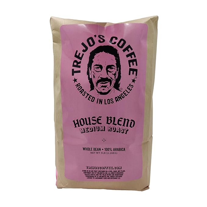 Trejo's Coffee House Blend Medium Roast Whole Bean Coffee, 5 lbs Bag, 100% Arabica