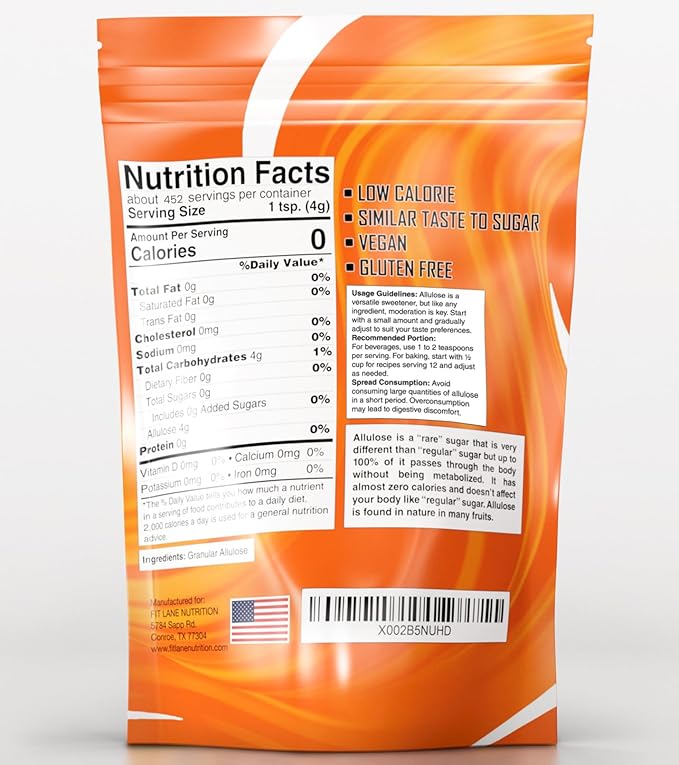 Allulose Sweetener 4 lbs - Pure Low Calorie Zero Net Carb Natural Keto Sugar Substitute With No Aftertaste - Perfect for Baking and Sweetening Your Favorite Foods - By Fit Lane Nutrition