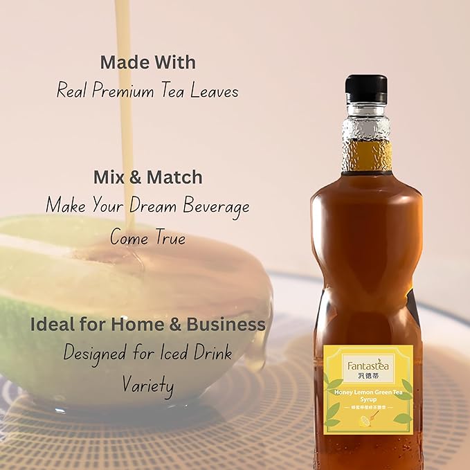 Dong Jyue Honey Lemon Green Tea Syrup – Made with Real Green Tea – 1 Liter Bottle – Refreshing Honey Citrus Flavor – Ideal for Tea Shops, Sparkling Tea, Lemonade & More – Commercial Use – 1 Pack