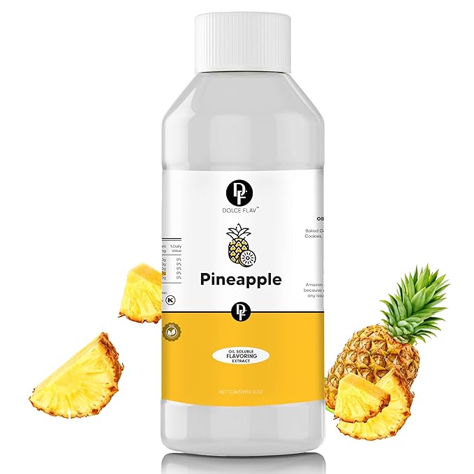 Dolce Flav Pineapple Extract – 8 Ounce Oil-Soluble Kosher Kosher, Sugar-Free, Concentrated Pineapple Flavor for Candy, Chocolates & Desserts