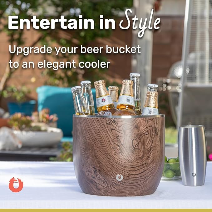 SNOWFOX XL Premium Vacuum Insulated Double Wall Stainless Steel Ice Bucket with Lid/Scoop, Bar Accessories, Large Elegant Party Bucket, Chills Several Bottles, Beautiful Entertaining Supplies, 7 Liter