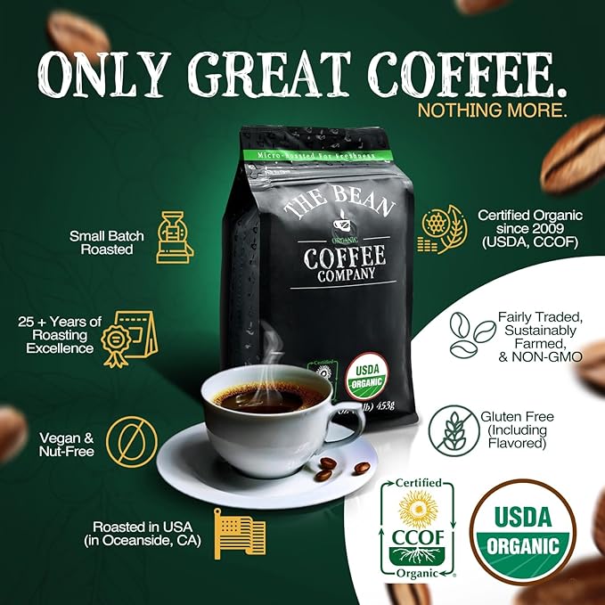 The Bean Organic Coffee Company Central America, Medium Roast, Whole Bean Coffee, 16-Ounce Bag