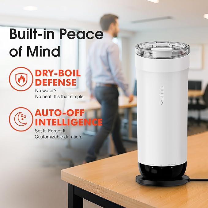 VSITOO S5 heated travel mug,16oz, Auto-Sensing AI Heats Drinks To 120-150°F Hands-Free. Temperature Control for All Cars, Perfect for Home/Office/Travel/Outdoor, Ideal Gift for Coffee Lovers - White