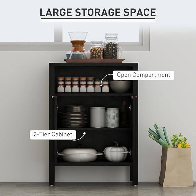 HOMCOM Rattan Sideboard Buffet Cabinet with Storage, Modern Accent Cabinet with 2 Doors and Adjustable Shelf, Freestanding Buffet Table for Entryway Living Room, Distressed Black