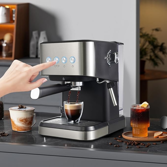 Espresso Machine,Semi-Automatic Coffee Machine,Spoon&Tamper Small Drip Coffee Machine,1.5L Semi-automatic Coffee Machine make coffee (single/double shot),latte macchiato, and hot milk/milk froth