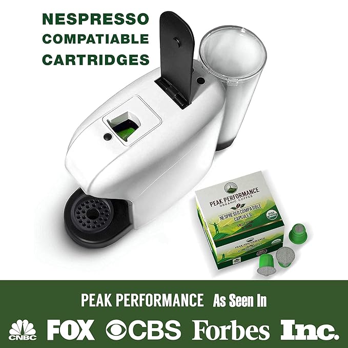Peak Performance Organic Capsules for Nespresso Machines - Fair Trade, Low Acid, Organic Espresso Coffee Pods (36 Count) Compatible With All Nespresso Capsule Brewers. Medium Roast Single Serve Pod