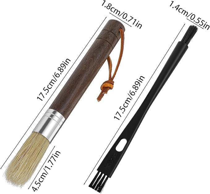Coffee Cleaning Brush Set - Natural Bristle & Wood Handle, Professional Espresso Grinder Cleaning Tools with Dual-Head Brush
