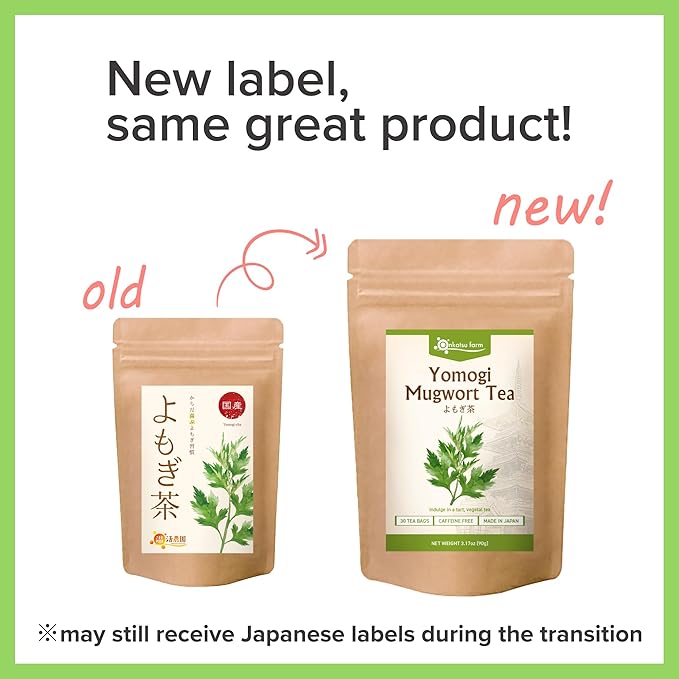 Onkatsu Farm Japanese Mugwort Premium Tea Bags, Tart Herbaceous Flavor, Hot or Iced, Caffeine Free, 30 Total Tea Bags
