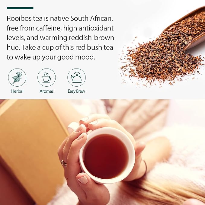 Soeos Organic Rooibos Tea, 9oz (250g), 100 Tagless Tea Bag, Naturally Caffeine Free, USDA Organic.