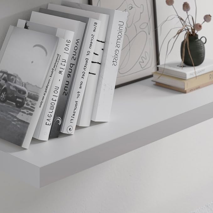 Floating Shelf, Set of 1 Wall Shelf, 36 in W x 12.75 in D x 2 in H Wooden Floating Wall Shelf with Invisible Brackets for Living Room/Bedroom/Bathroom/Kitchen Storage and Decor, White