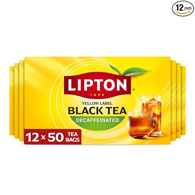 Lipton Decaf Black Tea Bags, Hot or Iced Tea, 600 Total Bags (50ct - Pack of 12)