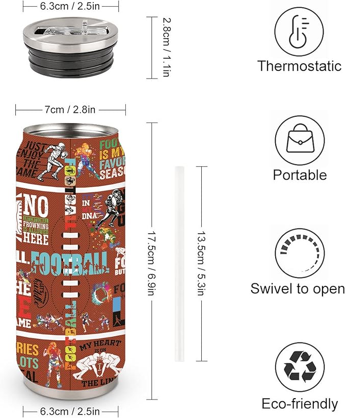 Football Tumbler Cup Travel Mug With Lid,Football Lover Gifts Stainless Steel Vacuum Tumbler Team Fans Coffee Mug Cup Gifts For Women Men 17 Oz