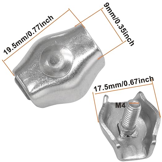 30Pcs M4 Stainless Steel Wire Rope Cable Clip Clamp Simplex Single Bolt Wire Rope Clamps Cable Fasteners for 5/32" Diameter Wire Rope