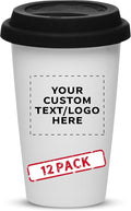 Personalized 11 oz. Double Wall Ceramic Tumblers with Lid - 12 Pack - Custom Text, Logo - Black