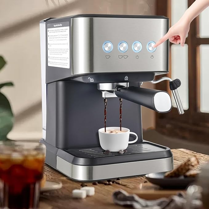 Espresso Machine,Semi-Automatic Coffee Machine,Spoon&Tamper Small Drip Coffee Machine,1.5L Semi-automatic Coffee Machine make coffee (single/double shot),latte macchiato, and hot milk/milk froth