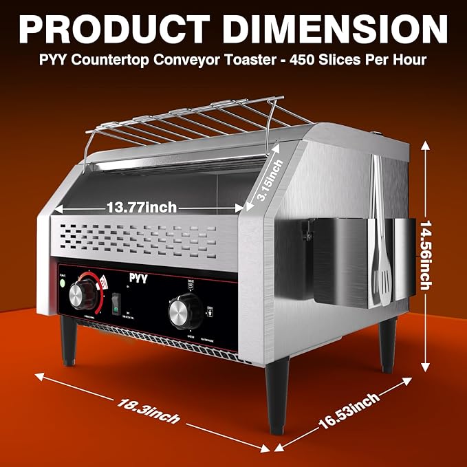 PYY 450 Slices/Hour Commercial Conveyor Toaster - Heavy Duty Stainless Steel Electric Belt Toaster for Bun/Bagel/Bread, Restaurant & Buffet Use