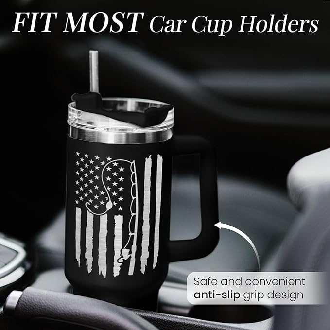 SANDJEST Fishing Tumbler with Handle 40oz, Fish Cup Tumblers with Lid & Straw, Fisherman Gifts for Men, Fishing Gift for Christmas Birthday Fathers Day