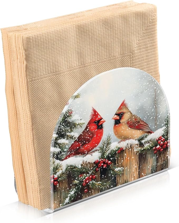 Christmas Winter Red Birds Napkin Holder for Table Paper Cocktail Napkin Holders for Kitchen Dinning Acrylic Dinner Napkin Dispenser for Dinner Home Decor Bar 1 Pack