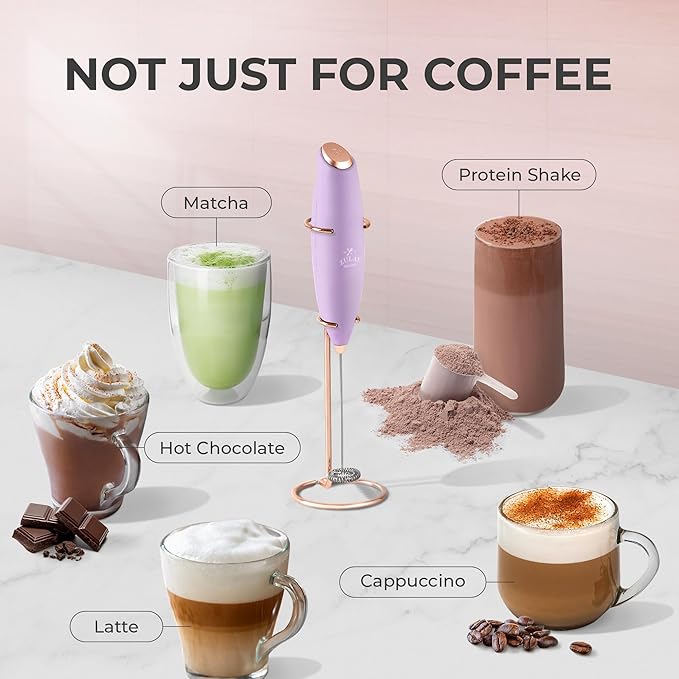 Zulay Kitchen Powerful Milk Frother Wand With 4 AA Duracell Batteries - Ultra Fast Handheld Drink Mixer - Electric Whisk Foam Maker for Coffee, Lattes, Cappuccino, Matcha & Creamer