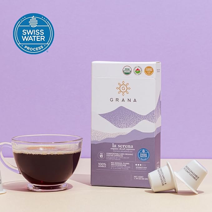 G GRANA Decaf Coffee Pods, Compatible with Nespresso OriginalLine, 40 Count, Dark Roast, Decaffeinated, USDA Organic 100% Arabica Single Source Specialty Coffee, Compostable Single Serve Capsules