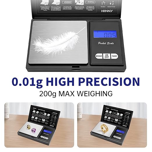 Gram Scale Digital Pocket Scale 200g/0.01g High Precision Small Jewelry Scale Mini,Weed,Coin,Gold,Portable Travel Food,Gram and Oz,with 20g Calibration Weight