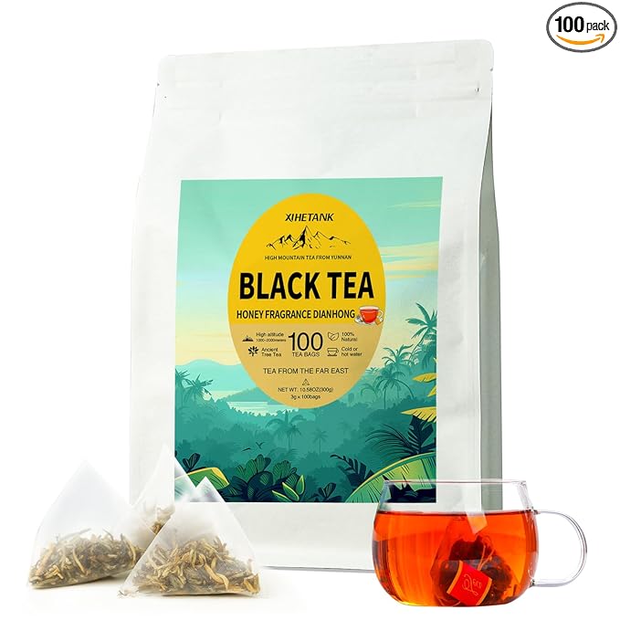 XIHETANK Black Tea Bags, 100 Count,Ancient Tree Black Tea,Full Sweetness Taste,Containing Caffeine, 100% Natural,Caffeinated tea，Can Be Soaked Hot or Cold (Honey Fragrant Black Tea) Black tea bags