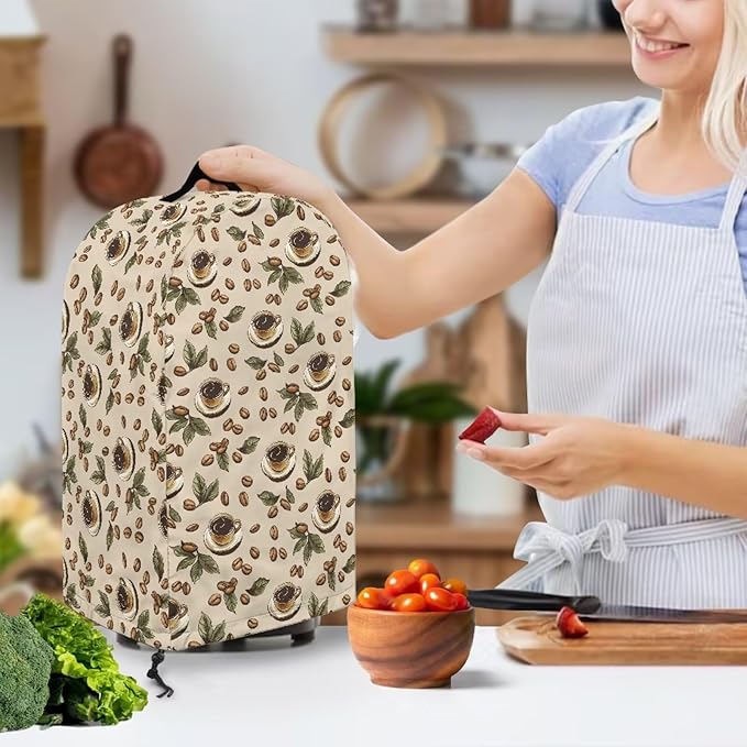 Coffee Beans Leaves Blender Dust Cover with Drawstring Stand Mixer Coffee Maker Cover Anti Fingerprint Polyester Appliance for Home Kitchen Decor