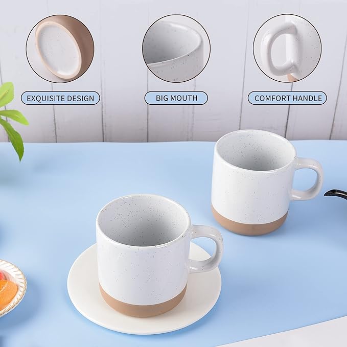 12 oz Coffee Mug Set for 6, Tea Cups with Handle for Coffee, Tea, Cocoa, Milk (White)