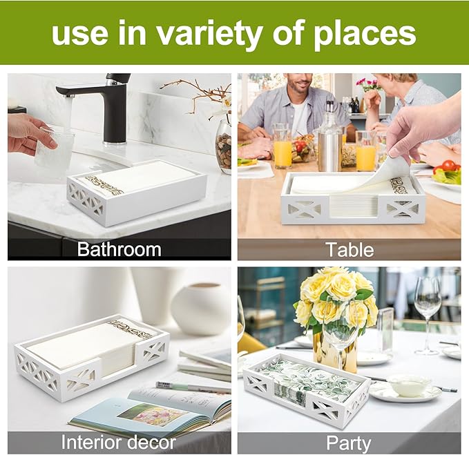 Rustic Wooden Guest Towels Holder Flat Bathroom Napkin Holder Caddy Hand Towel Tray Cocktail Napkins Tray for Table Countertop Towel Holder Baskets Modern Paper Bathroom Accessories
