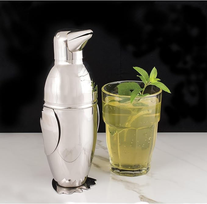 HIC Kitchen Bar Penguin Cocktail Shaker, 18/8 Stainless Steel, Mirror Finish, 3-Piece Set, Holds 18-Ounces