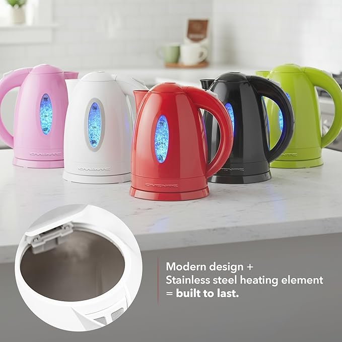 OVENTE Electric Kettle, 1.7L Fast Boiling Water Heater for Coffee or Tea, BPA Free with Water Level Gauge, Auto Shut-Off, Boil-Dry Protection, Indicator Light and Removable Filter, White KP72W