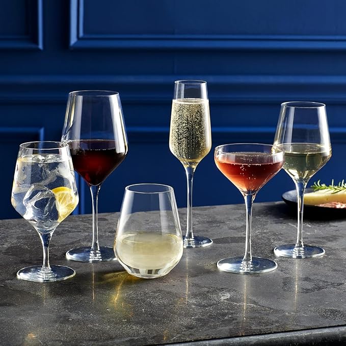 Libbey Signature Greenwich Stemless Wine Glasses, 18-Ounce, Set of 6, Made in USA, Dishwasher Safe, Angular Modern Stemless Glassware, Gift Box
