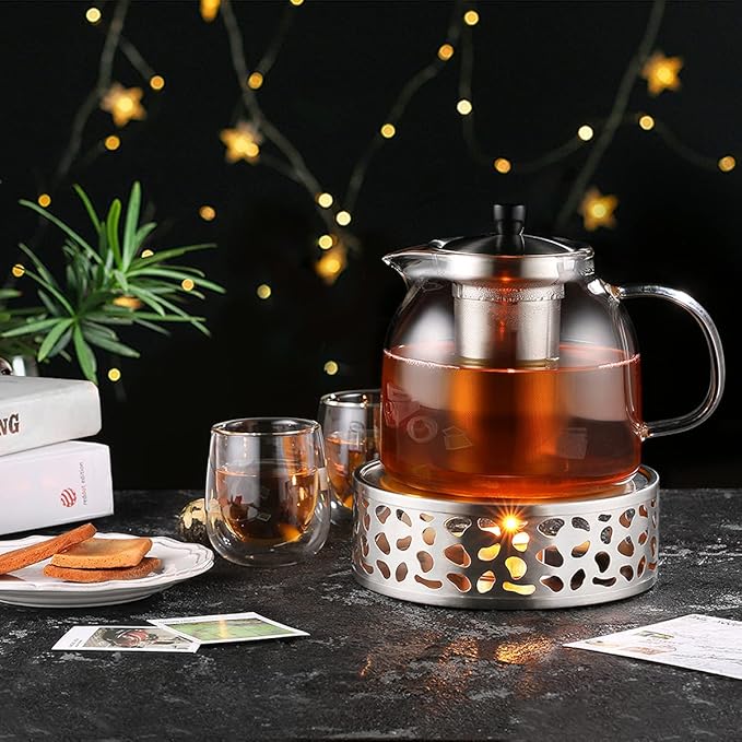 Stainless Steel Teapot Warmer, Metal Teapot Heater with Tealight Holder Stainless Steel Candle Base Coffee Tea Warmer for Glass, Steel, Ceramic Teapot and Other Heatproof Dish
