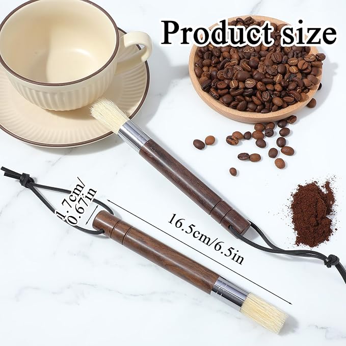 2 Pack Coffee Grinder Brush with Natural Wooden Handle, Espresso Machine Coffee Brush Cleaning Tool with Hanging Loop for Coffeebar Barista Home Kitchen Accessories