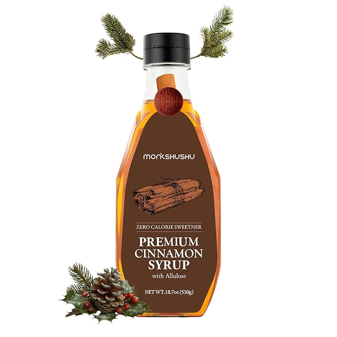 MONKSHUSHU Premium Cinnamon Allulose Syrup 18.7 Fl Oz - Liquid Sweetener for coffee and other drinks - Keto Diet, Vegan, Diabetes-Safe - Zero Calorie Sugar Substitute - Monk Fruit - Gluten Free