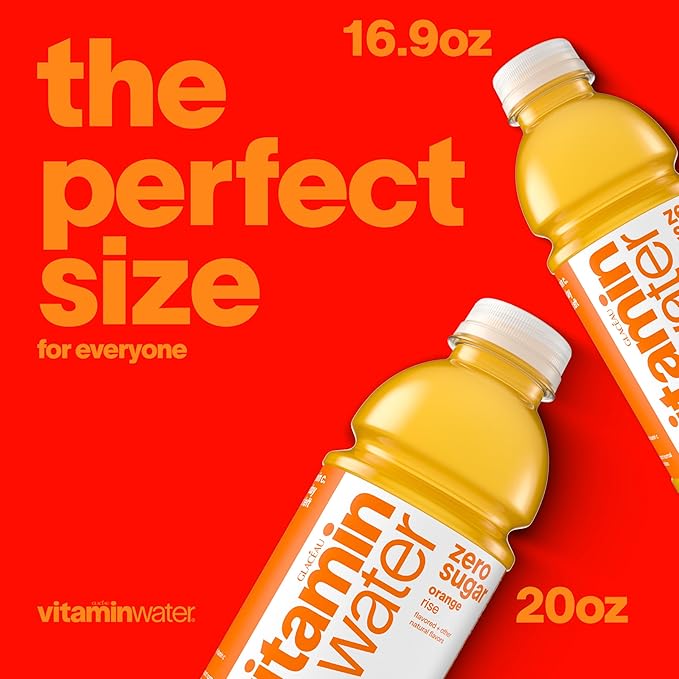vitaminwater Zero Sugar Rise Orange Nutrient Enhanced Flavored Water Beverage, 20 fl oz Bottles, 12 Pack
