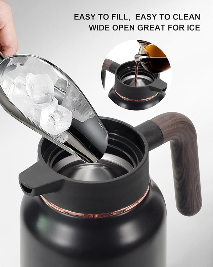 Carafes for Hot Liquids 70 oz - 12 Hour Stainless Steel Thermal Coffee Carafe-Insulated Coffee Carafes For Keeping Hot/Cold Coffee, Tea, Water, Drink Dispenser for Parties(2 Black)
