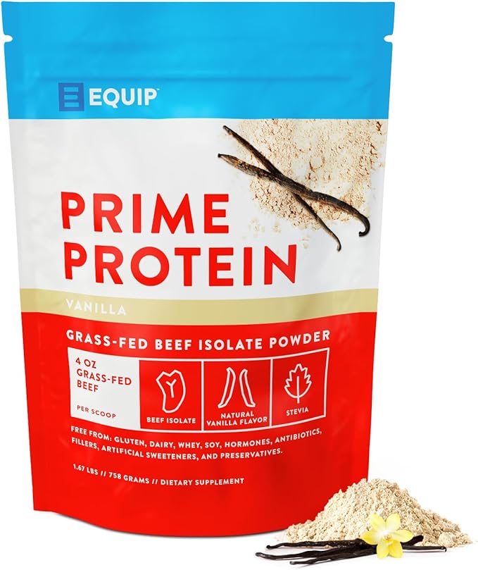 Equip Foods Prime Protein Powder | Clean, Grass Fed Beef Protein Powder | Carnivore Protein Isolate | Paleo, Keto Friendly | Gluten & Dairy Free | Helps Build & Repair Tissue | 30 Servings, Vanilla