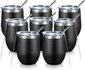 COMOOO 12oz Stainless Steel Drinking Cup - Bulk with Lid and Straw, Double Wall Vacuum Insulated, for Hot and Cold Drinks, Coffee, Cocktails, Black, 8 Pack