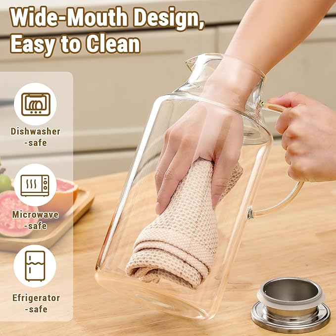 1 Gallon thickened Glass Pitcher with Lid and Spout, Borosilicate Glass Carafe for Hot/Cold Drink, Water Pitchers for Fridge, Extra Large Jug with Handle for Iced Tea, Coffee,Juice,Homemade Beverage